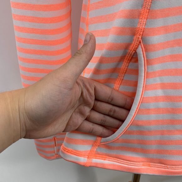 Lucy Activewear 1/4 Zip Top Women S Neon Peach Stripe Pockets Stretch Thumbholes - Picture 4 of 13
